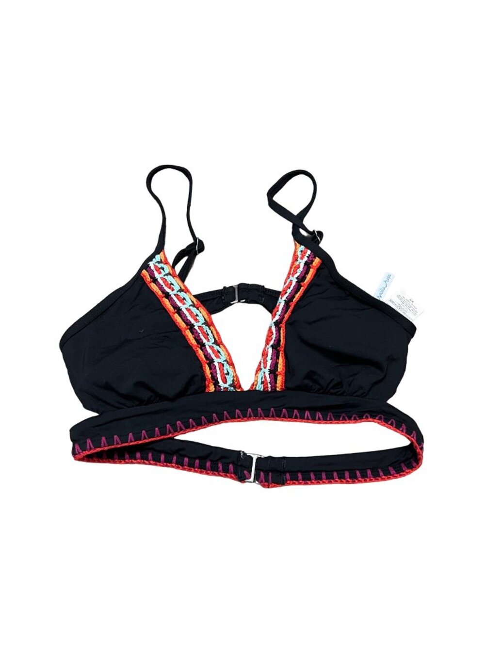 Isabella Rose Womens Black Crochet Trim Double Back Strap Bikini Top Size M